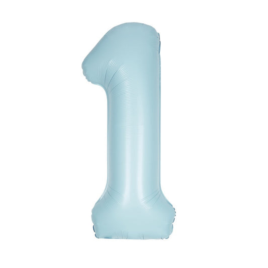 Matte Powder Blue Number 1 Shaped Foil Balloon 34"  Packaged