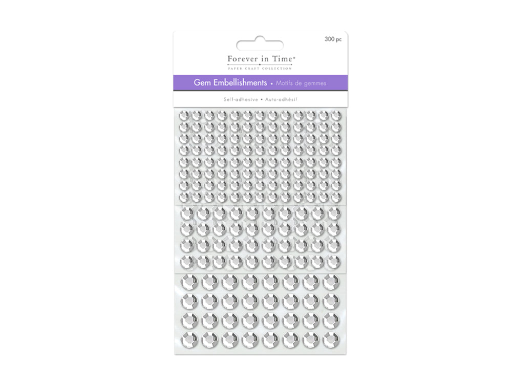 Paper Craft Emb: 6/8/10mm Gems x300 Peel-n-Stick C) Crystal
