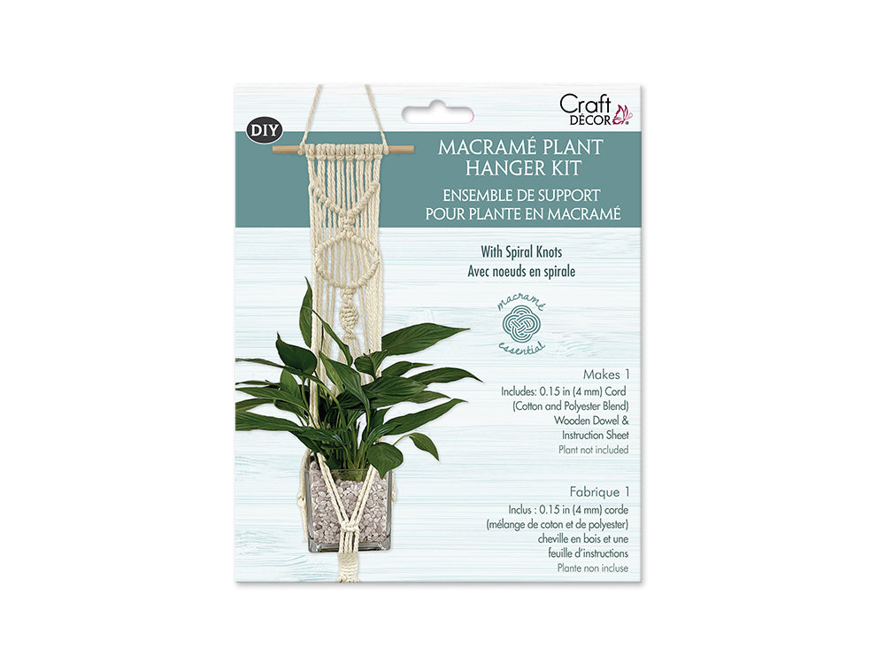 Craft Decor: DIY Macramé Planter Hanger Kit w/Wood Dowel A) Ecru