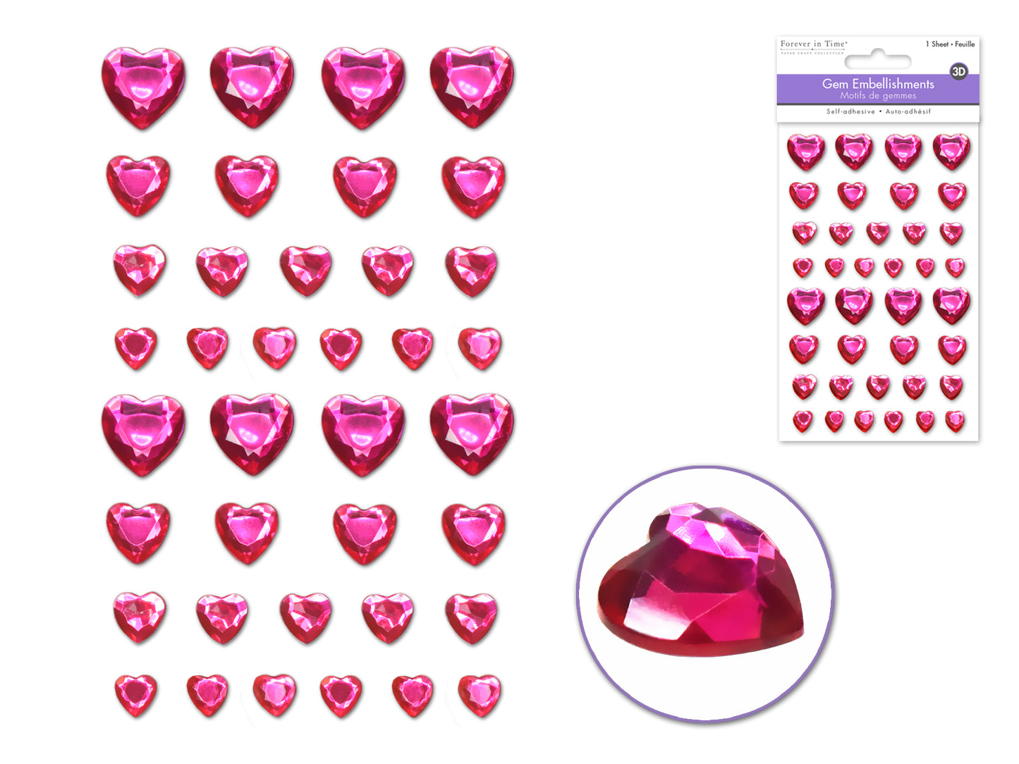 Paper Craft Sticker: 8.9x13.7cm Heart Gems 38ct A) Pink Hearts