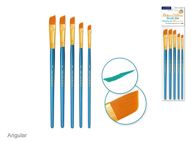 Artist Brush Set: Deluxe Taklon Brush Sets x5 Wood Handle D) Angular