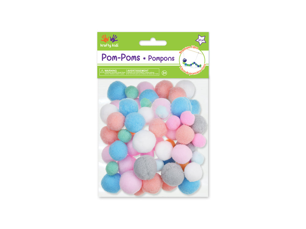 Krafty Kids: Soft-Poms x48 Asst Colors 3 Asst Sizes B) Pastels