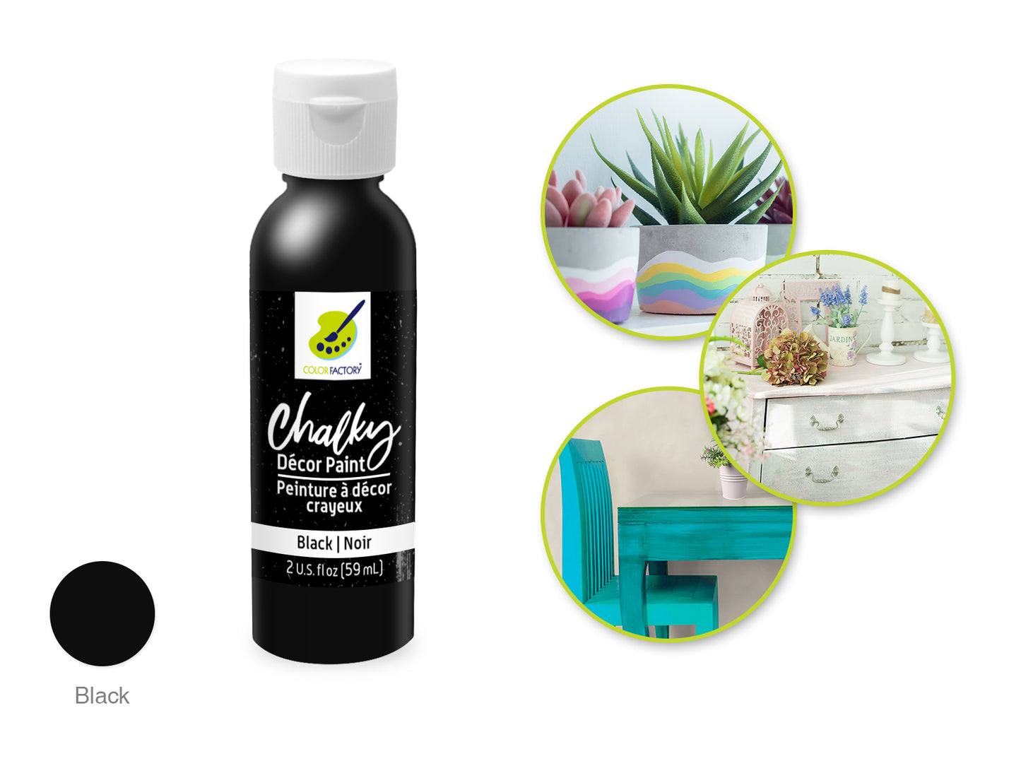 Color Factory: 2oz Chalky Decor Paint CD01-CD10 CD10) Black