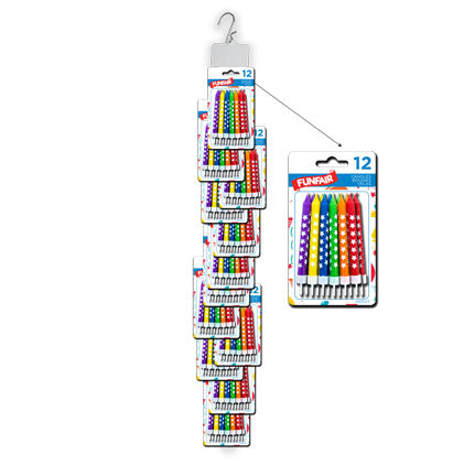 12 COLORFUL CANDLES WITH STARS Clip-Strip 12/units