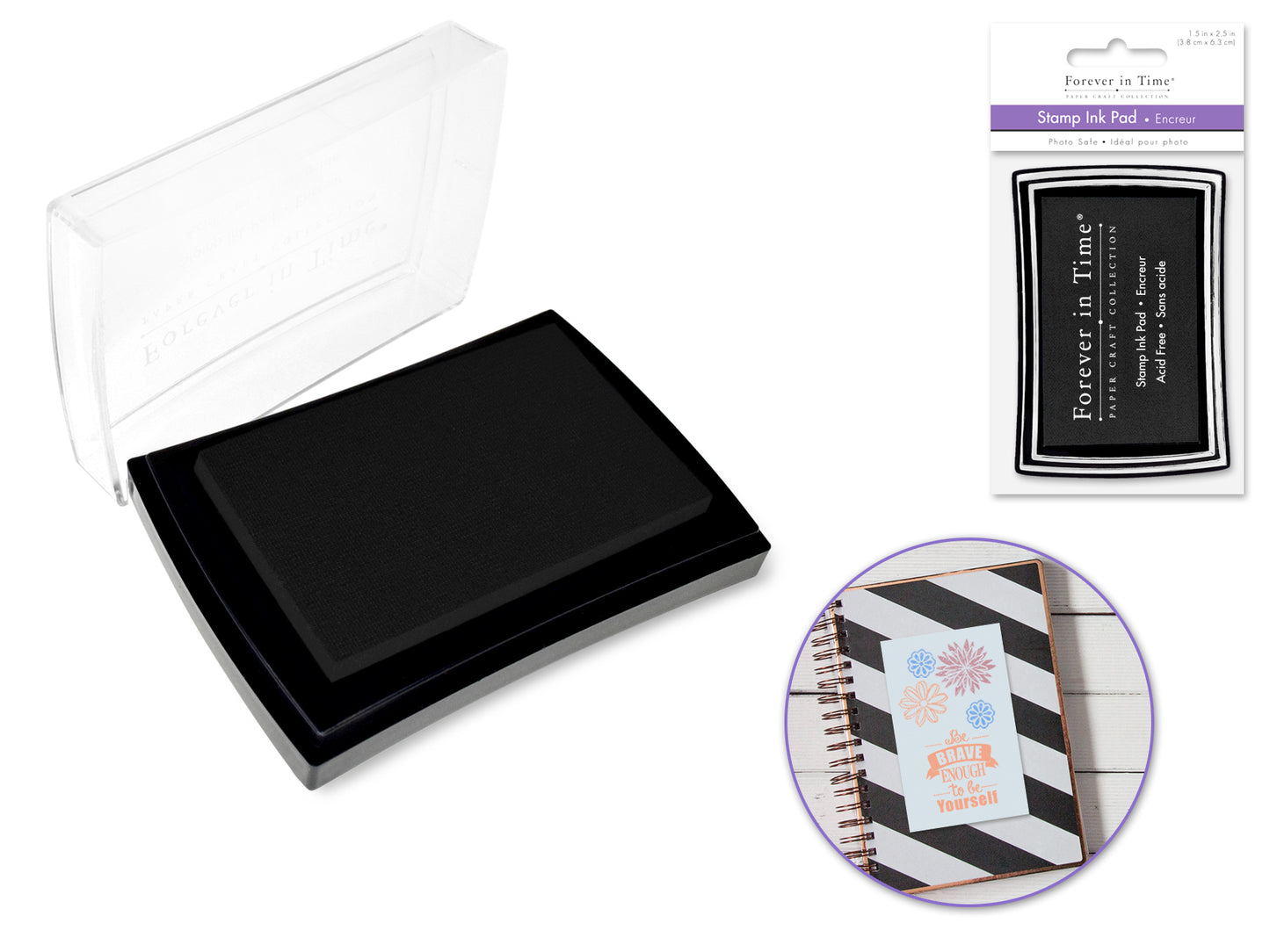 Stamp Ink Pad: 1.5"x2.5" Pigment Solid Color AcidFree C) Black