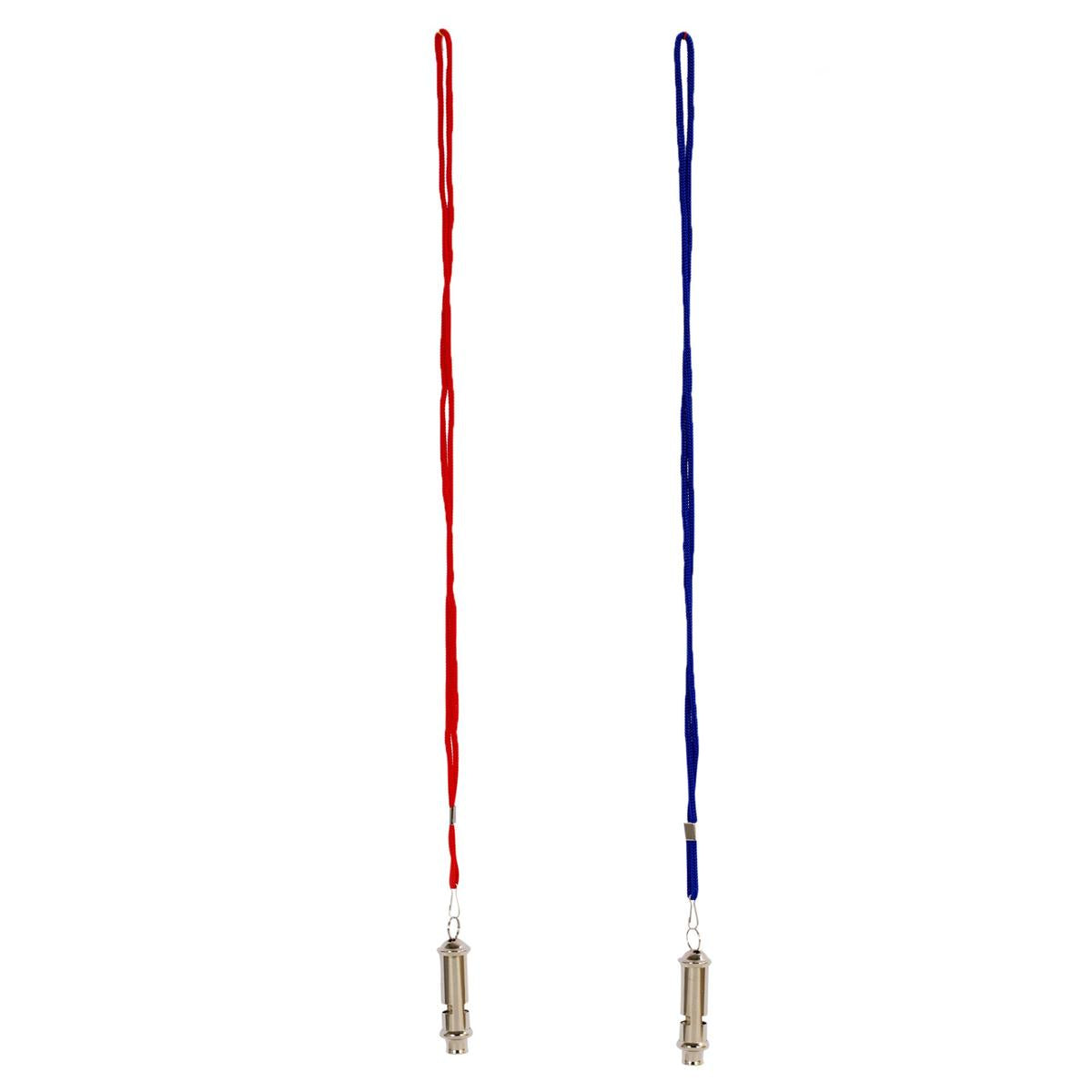 Metal Whistle w/ Cord, 2 styles, 2 colors (Blue and Red), b/c