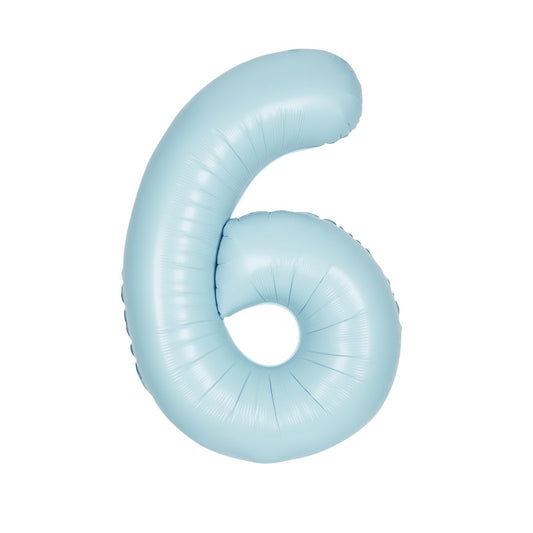 Matte Powder Blue Number 6 Shaped Foil Balloon 34"  Packaged