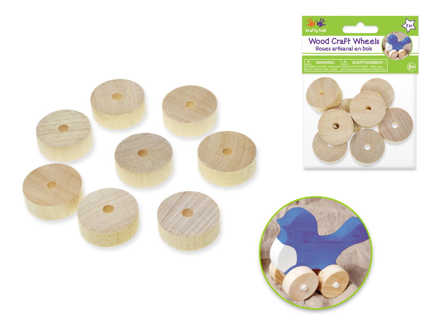 Craftwood: 1.1"x0.4" Wheel x8 Flat Natural