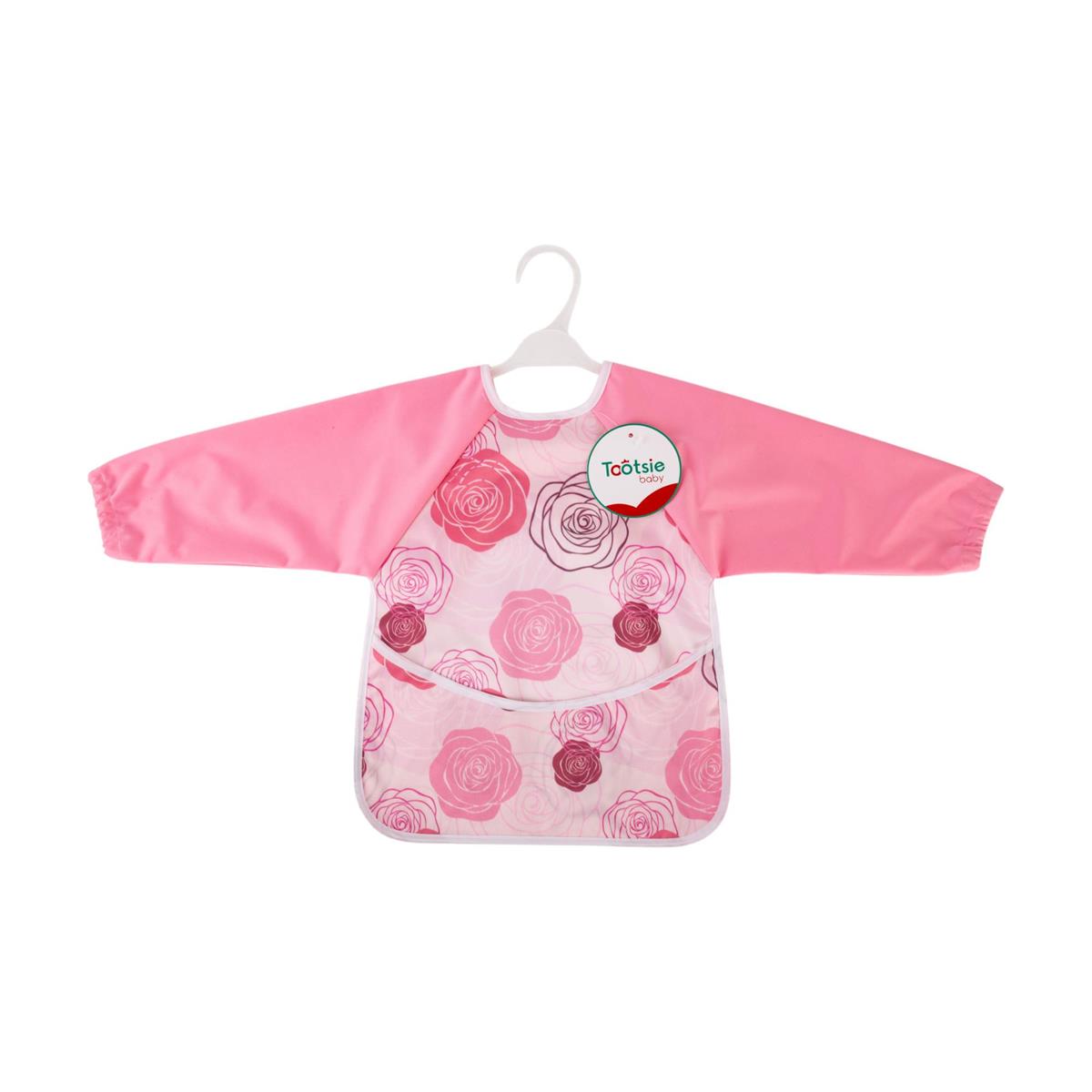 Tootsie Baby, "Pink Roses" Bib w Sleeves, 6m+, velcro, h/t w hanger