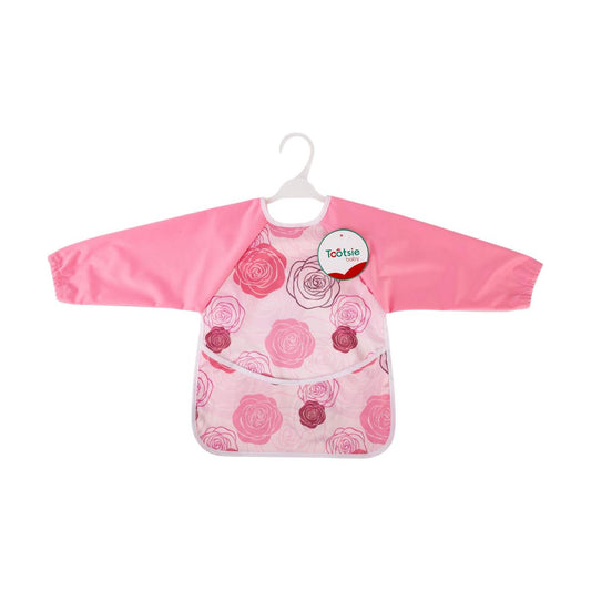 Tootsie Baby, "Pink Roses" Bib w Sleeves, 6m+, velcro, h/t w hanger