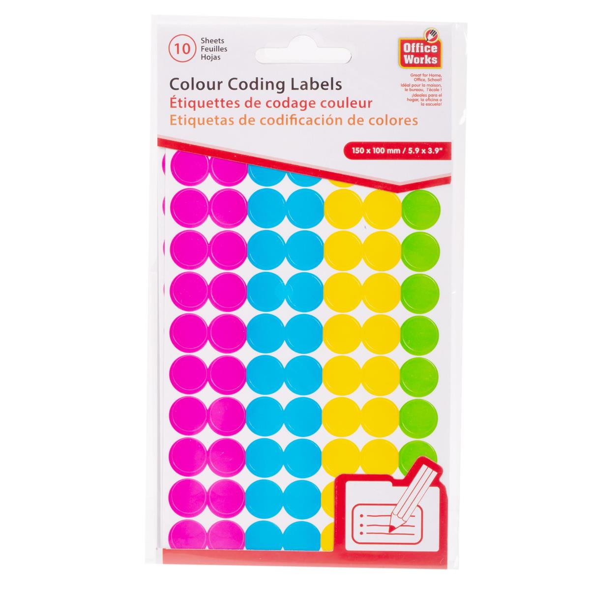 O.WKs. Colour Coding Label, 10 sheets, 150 x 100mm, Pbh