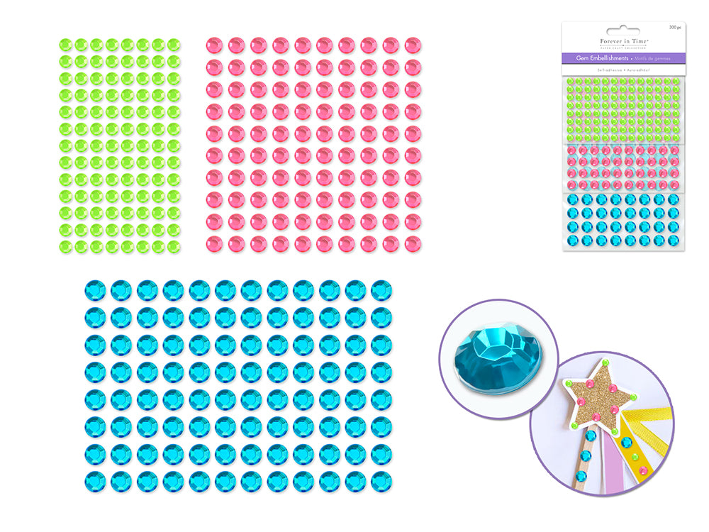Paper Craft Embellishments: 6/8/10mm Gems x300 Peel-n-Stick A) Pretty