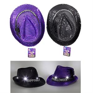 Party Gear 6 LED Light-Up Sequin Fedora w/Spider,3 Functions,2/C,cht