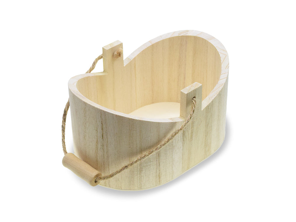 Wood Craft: 6.3"x3.5"x4.4" Oval Tub Basket w/Jute Cord + Wood Handle