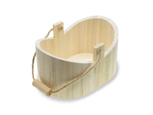 Wood Craft: 6.3"x3.5"x4.4" Oval Tub Basket w/Jute Cord + Wood Handle