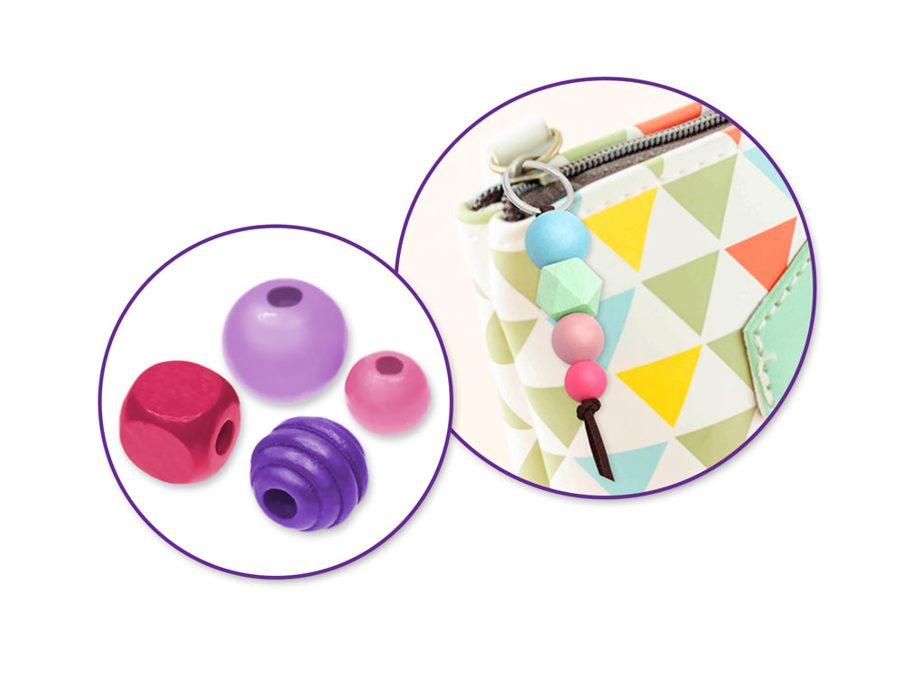 Wooden Bead Kit: 120g 4-Col x 4-Size in PVC Canister w/2x2m Elastic Cord B) Viola Mix