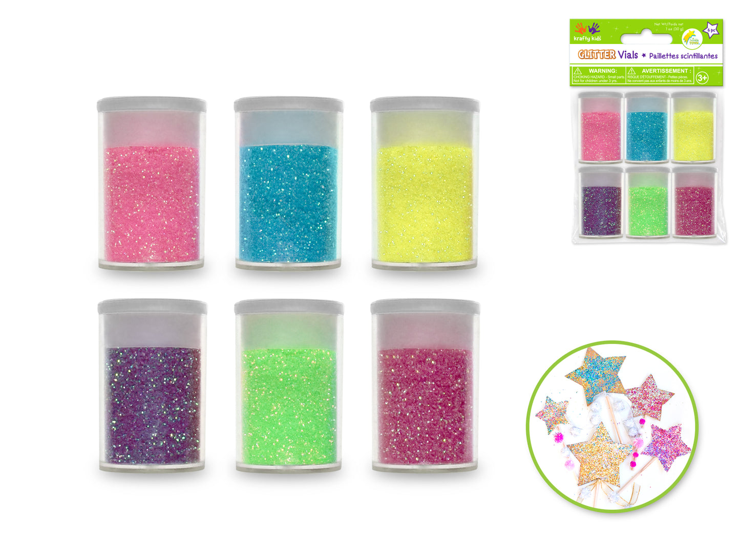 Twinkle Town: 30g Glitter Vials 6x5g Asst w/Cap B) Neon Asst