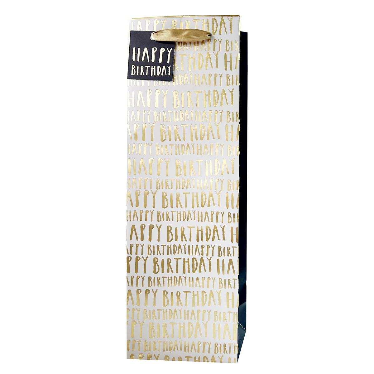 Paper T. Gift Bag, Bottle, Happy Bday, Matte/HS, 157GSM, tag+j-hook