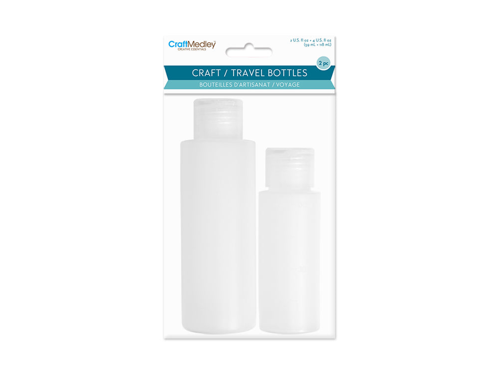 Plastic Bottles: 2oz + 4oz Semi-Transparent w/Flip-Top Lid 2/pk