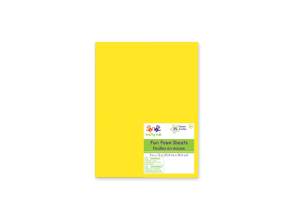 Fun Foam Sheets: One 9"x12" - 2mm(T) Barcoded Sheets J) Yellow