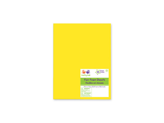 Fun Foam Sheets: One 9"x12" - 2mm(T) Barcoded Sheets J) Yellow