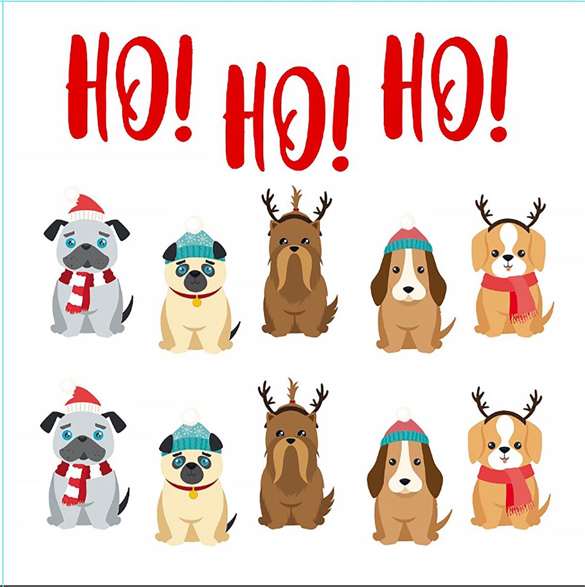 Xmas 20ct x2ply 13"x13" Luncheon Napkin, "HO HO HO" Dog / Cat 2/S asst,24/PDQ,Polybag