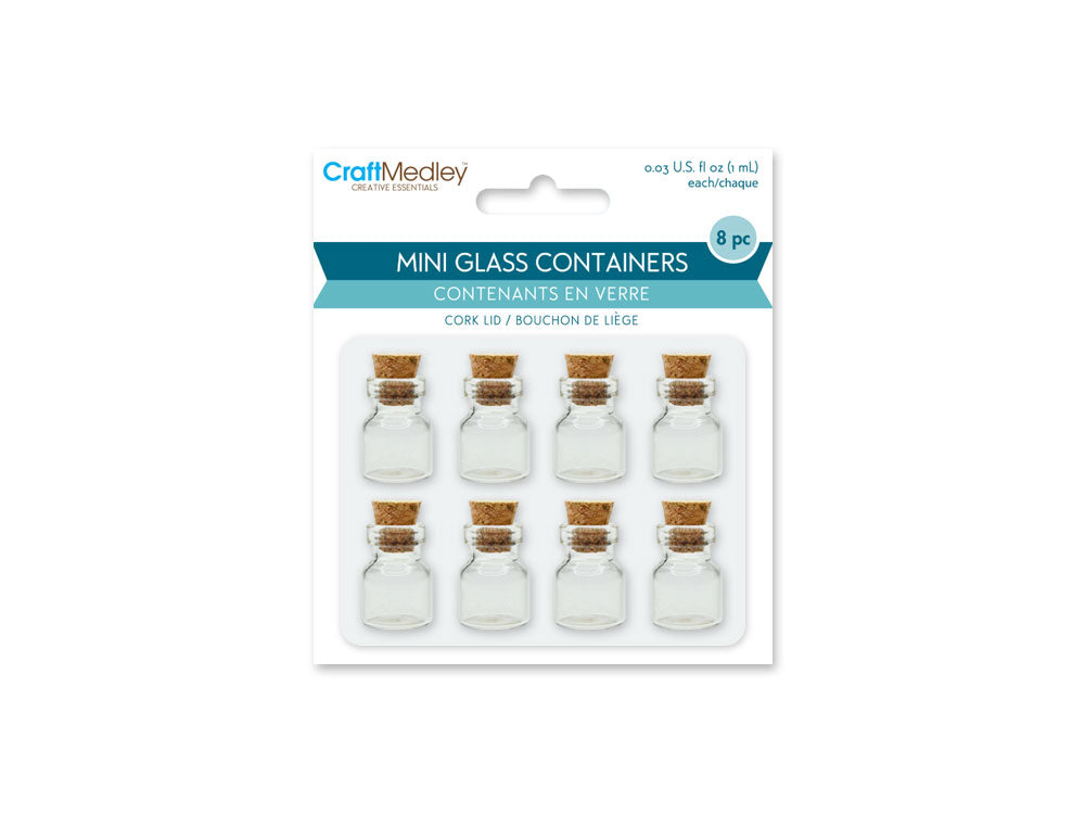 Glass Bottles: Mini Containers w/Cork Lid x8 1ml