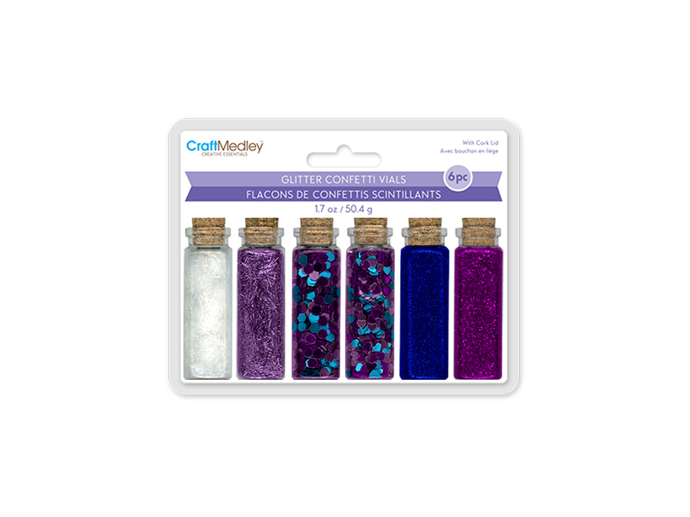 Craft Medley: 50.4g Glitter/Confetti Vials Asst w/Cork Lid (6x8.4g) A) Regal