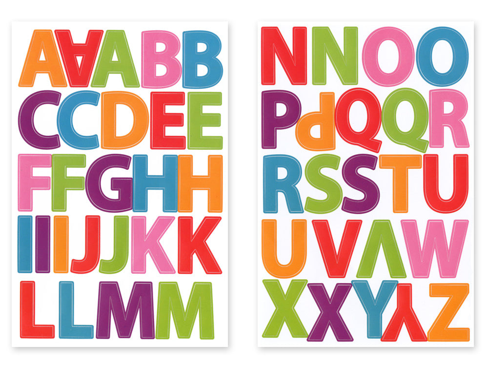 Paper Craft Sticker: 5.6"x8.7" Font Medley 2sheets F) Multi Block Lrg. Cap 1 3/8"