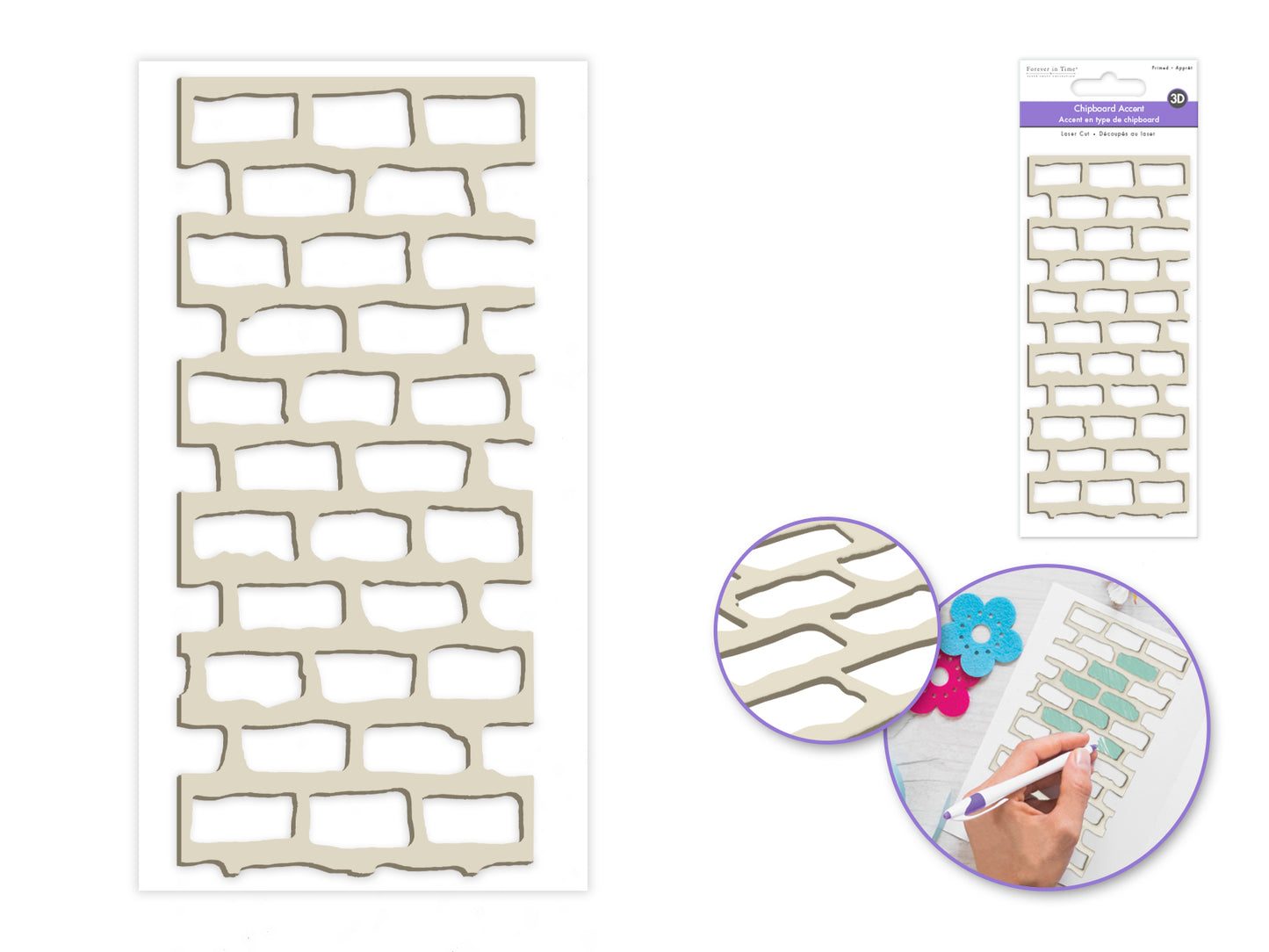 Paper Craft Emb: Laser-Cut Primed Chipboard Accents A) Brick