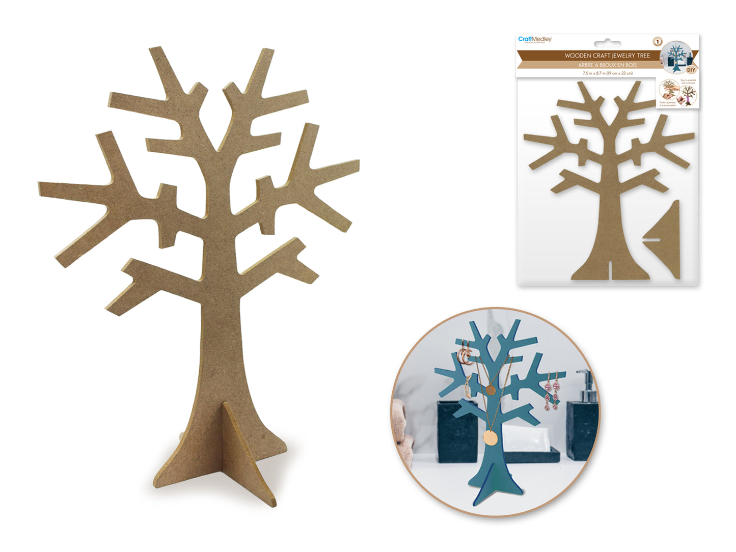 Wood Craft: 7.5"x8.7" DIY Jewelry Tree 3mm(T)