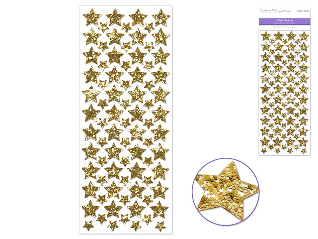 Paper Craft Sticker: 12.5cmx30.5cm Glitter Shapes A) Gold Stars