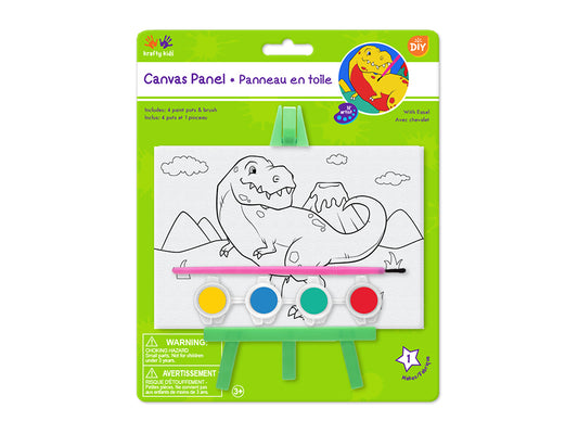 Krafty Kids Kit: 3.9"x5.9" DIY Canvas Panel on Easel w/4 Paint Pots+Brush D) Dino