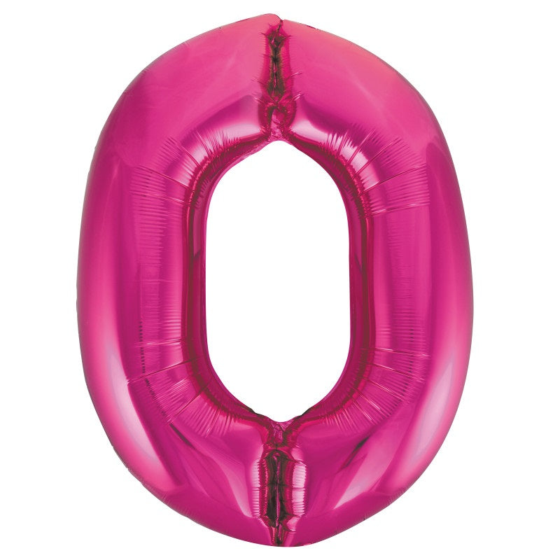 Hot Pink Number 0 Shaped Foil Balloon 34"  Packaged