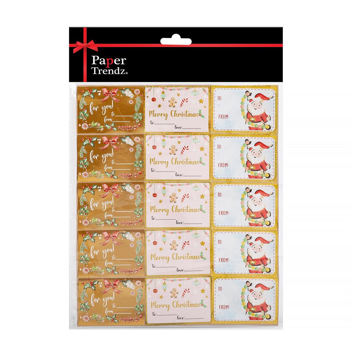 Paper T. 15pc Xmas Gift Labels, 3/s, polybag+header