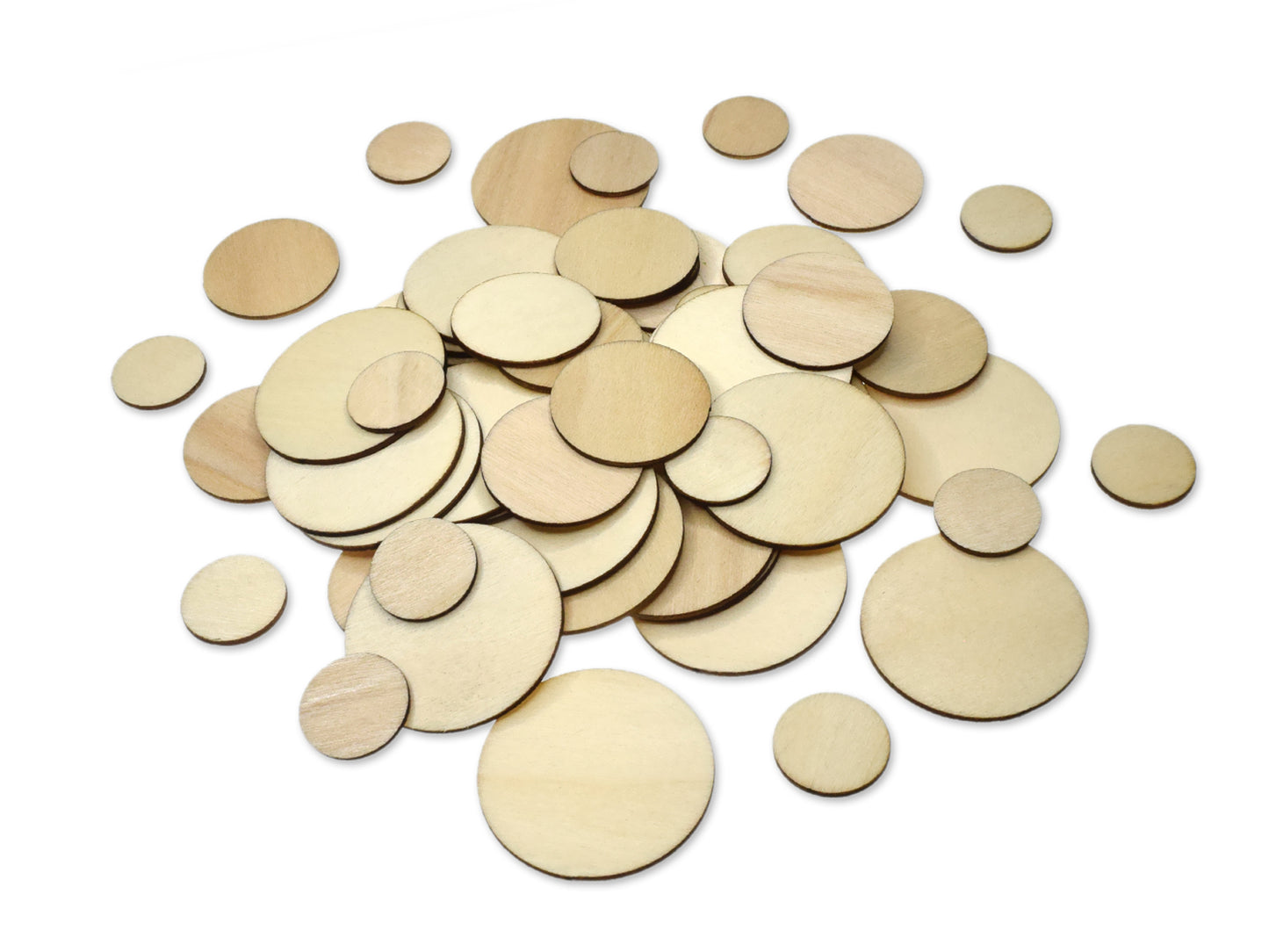 Craftwood: Wood Bits 60pc 1.7mm(T) Asst 3stl 4*4/3*3/2*2cm A) Discs