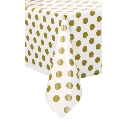 Gold Dots Rectangular Plastic Table Cover  54" x 108"
