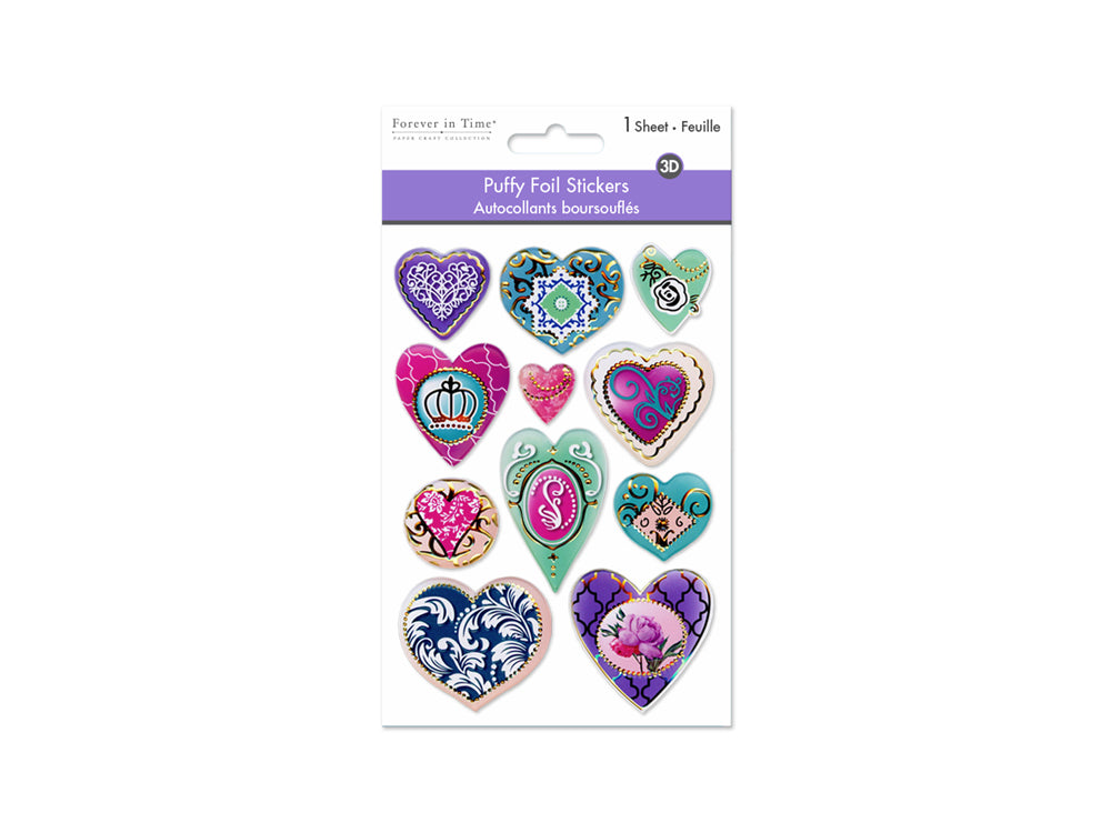 Paper Craft Stickers: 4.3"x6.1" Foil Puffy N) Fancy Hearts