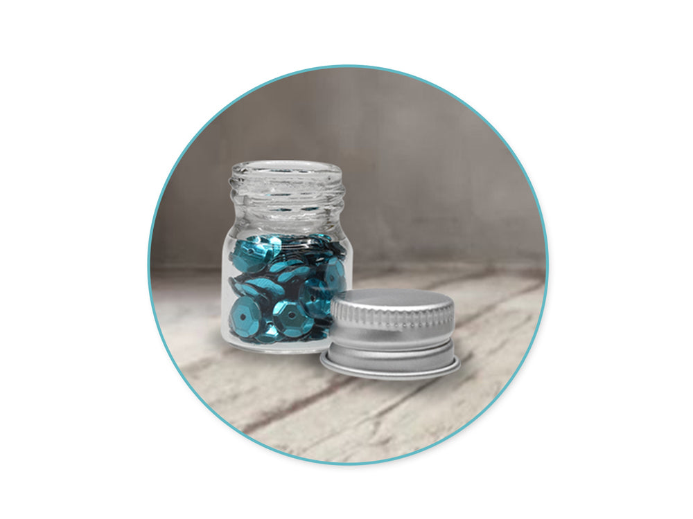 Glass Bottles: 22x30mm (6ml) Mini Containers w/Matte Aluminum Cap x5