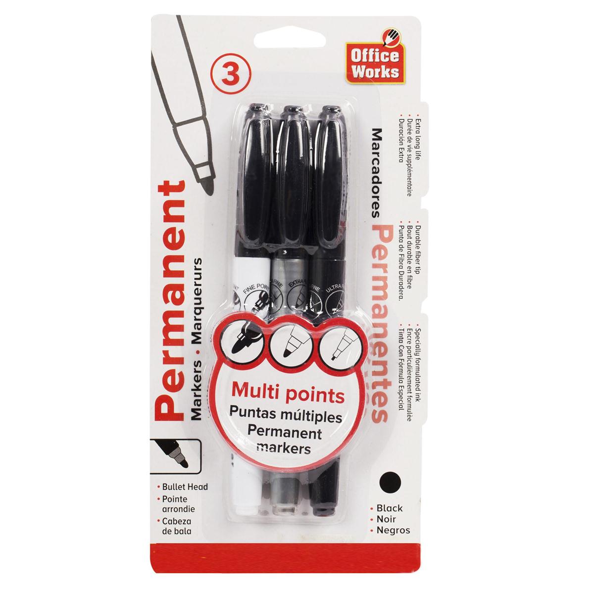 O.WKs. 3-pc Permanent Markers 3 Asst.TipSizes