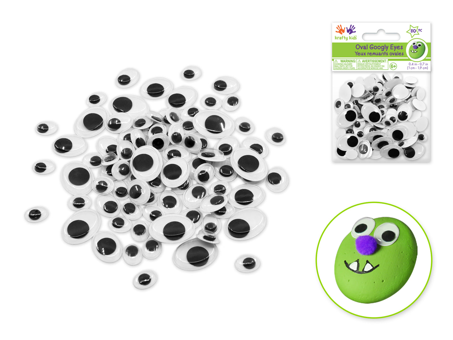 Paste-On Googly Eyes: Oval 10mm-19mm Asst x80 Black Standard