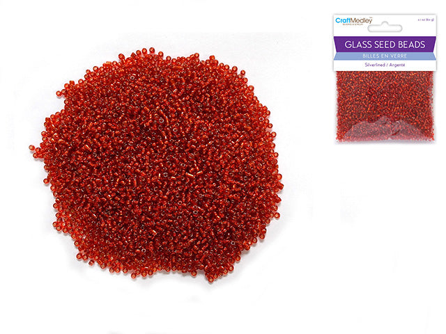 Glass Seed Beads: 12/0 Silverlined 60Gms J) Red Vermillion