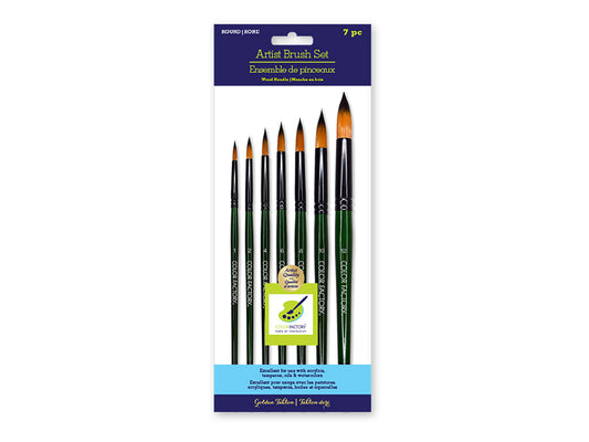 Artist Brush Set: 'Fierce' Art Set x7 Wood Handle C) Round