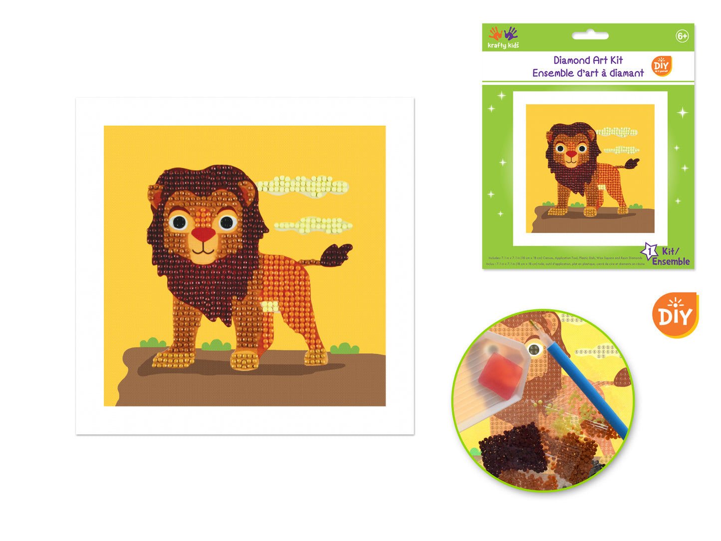 Krafty Kids Kit: DIY Diamond Art Kit A) Lion