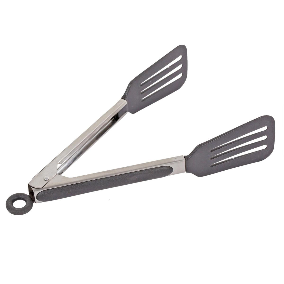 L.Gourmet 9" S/S Flat Tongs w/ Nylon Head, tag (CS)