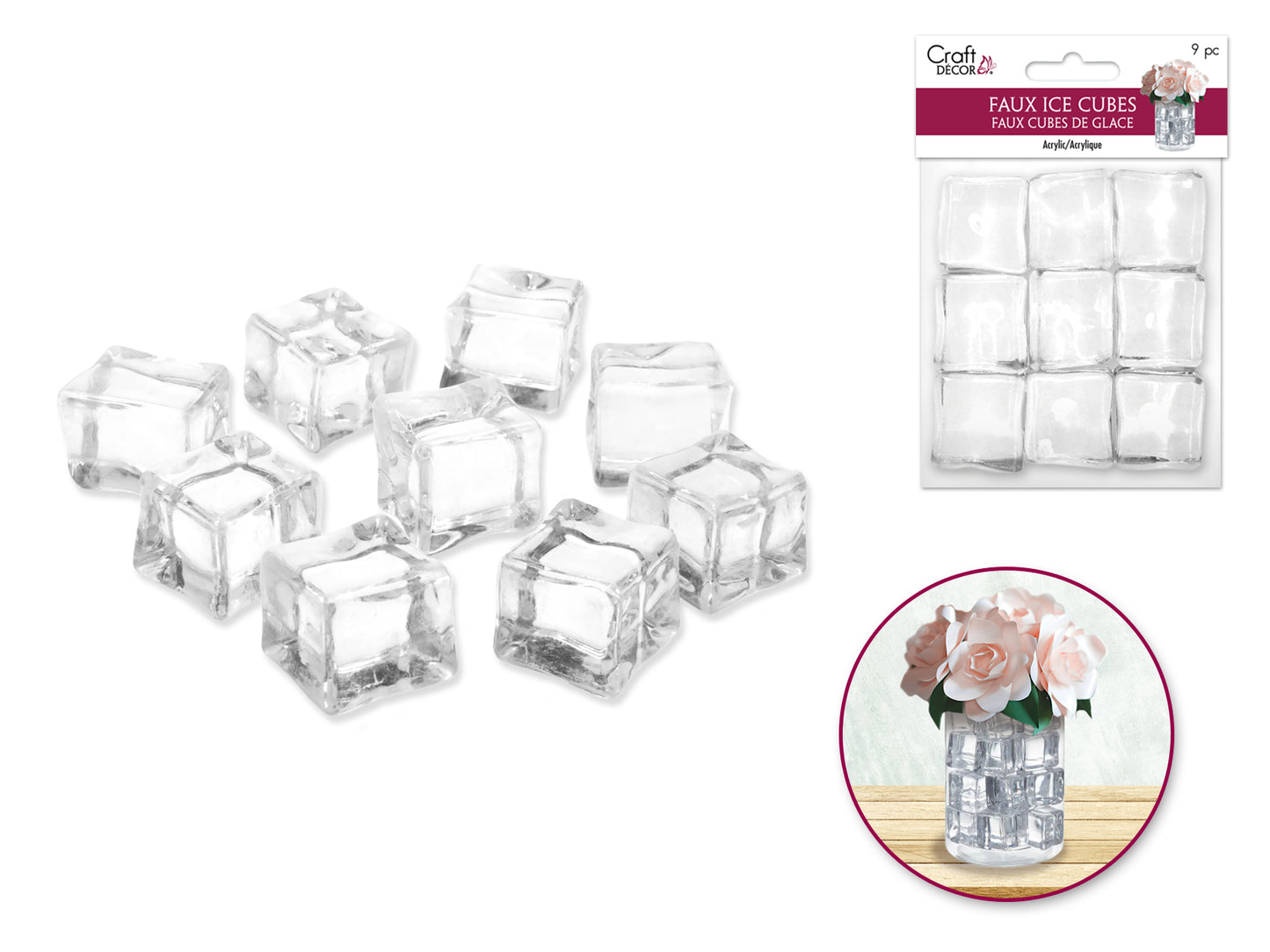 Craft Décor: Med Faux Acrylic Ice Cubes 9pc 2.5*2.2*2cm