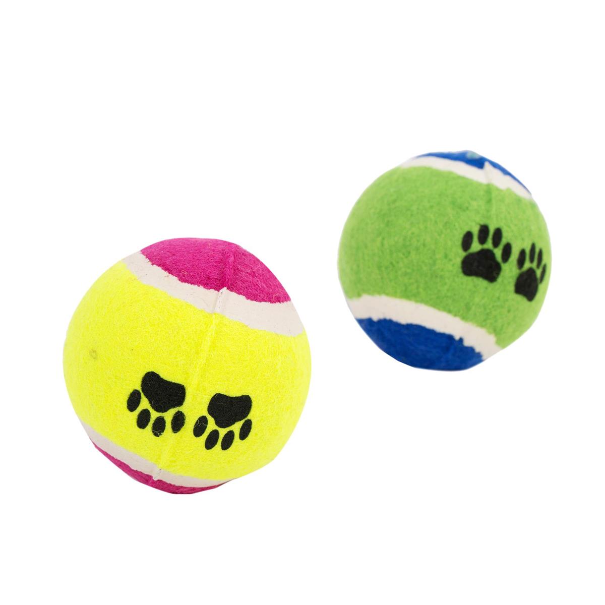 PAWS. 2-pc 2.5" Printed Pet Tennis Balls, 2 col. in a bag,(CS)