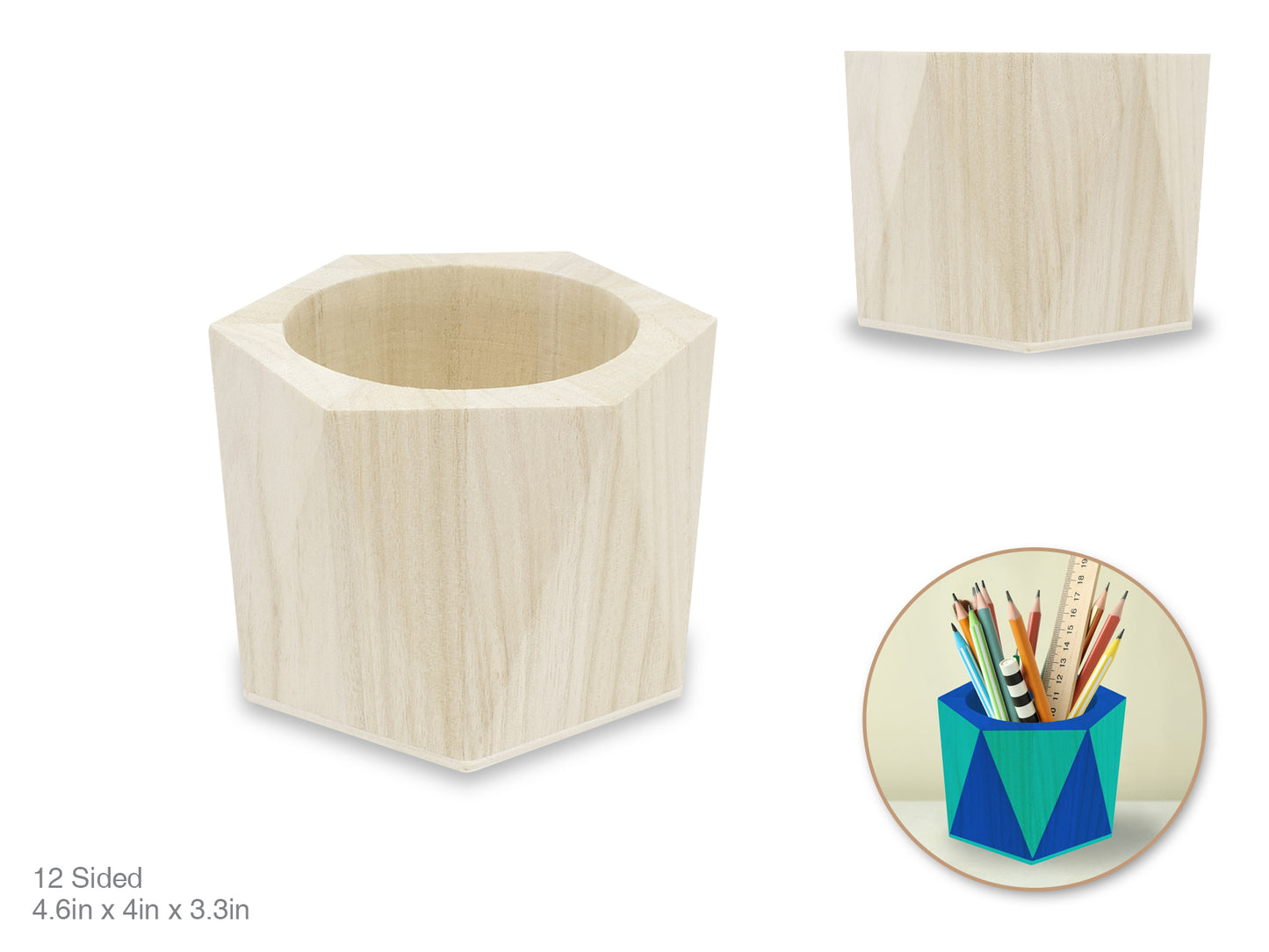 Wood Craft: 4.6"x4"x3.3" Desk Tub 12-Sided