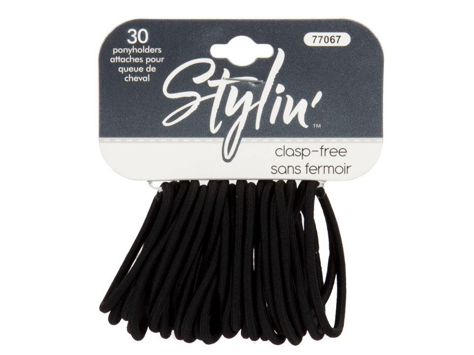 Stylin 30PC Skinny Black Ponyholder clasp free, h/c