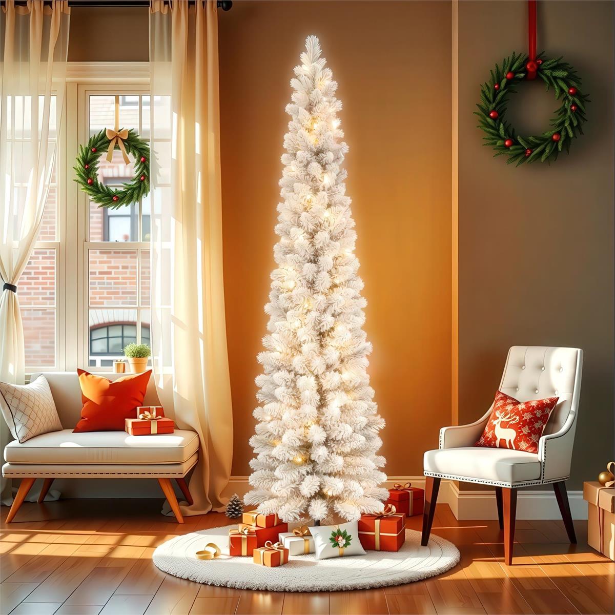 Deco N. 6ft 260 tips 100 LED Flocked Xmas Tree, ETL, box